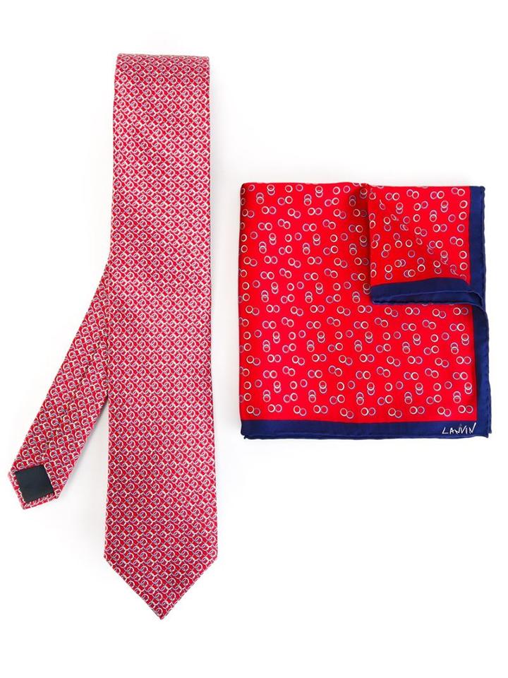 Lanvin Printed Tie And Matching Pocket Square