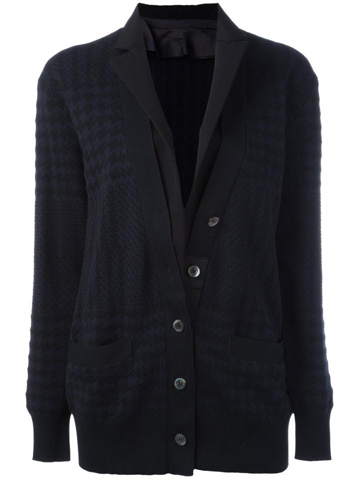 Sacai Checkered Cardigan, Women's, Size: Iii, Blue, Cotton/wool/nylon/cupro