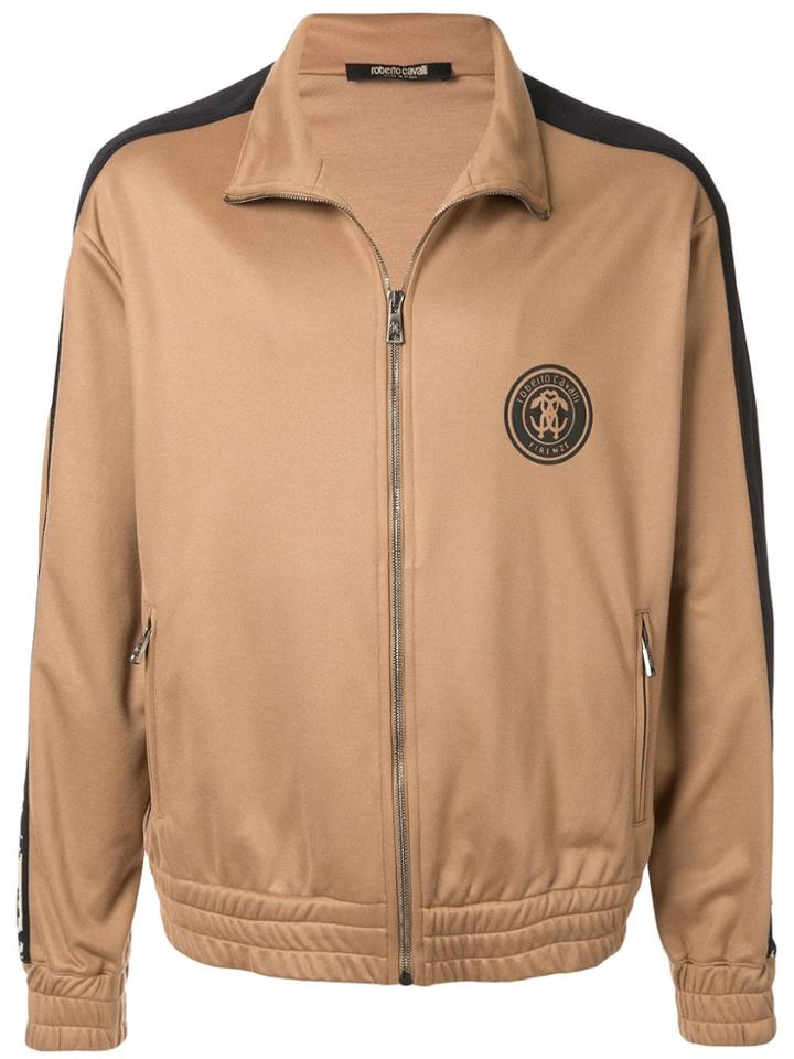 Roberto Cavalli Logo Print Zip-up Jacket - Brown