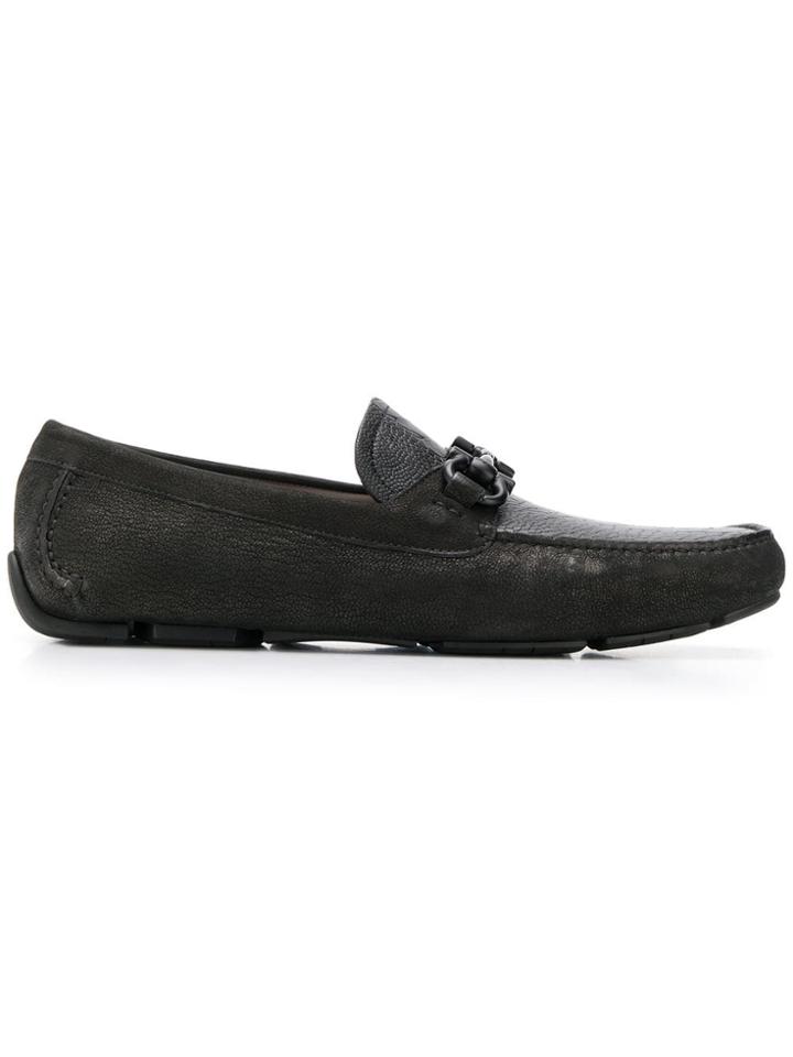 Salvatore Ferragamo Textured Gancini Loafers - Black