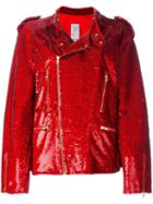 Ashish Sequin Biker Jacket, Women's, Size: Small, Red, Cotton/polyester