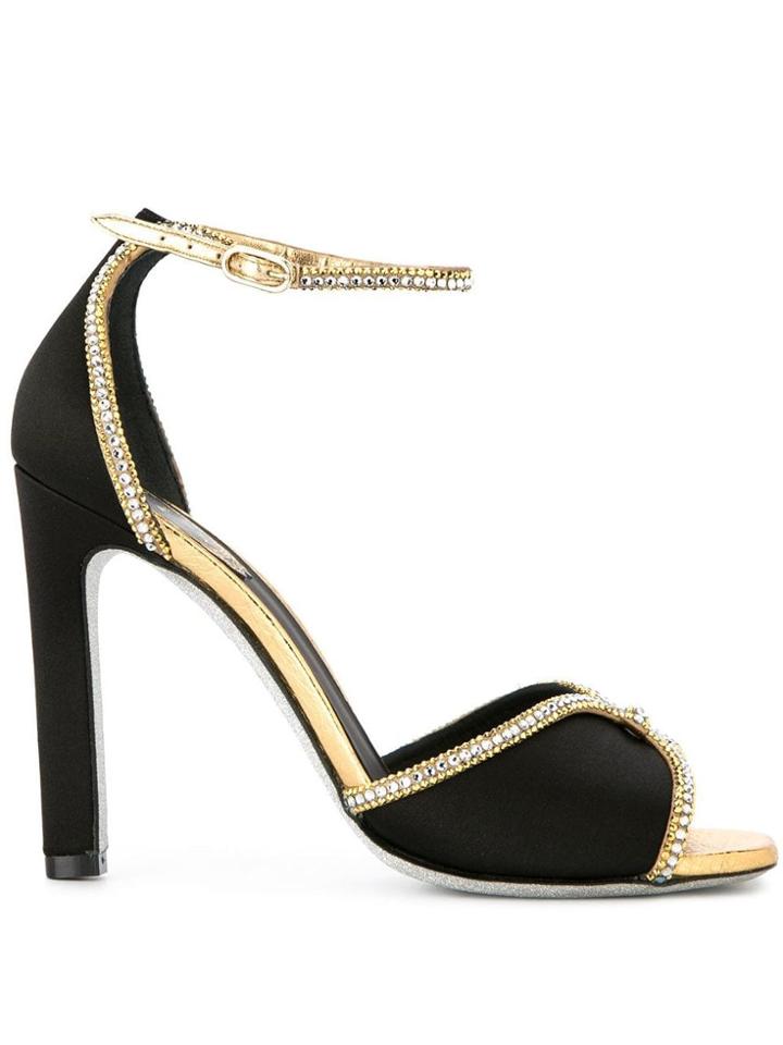 René Caovilla Peep Toe Sandals - Black