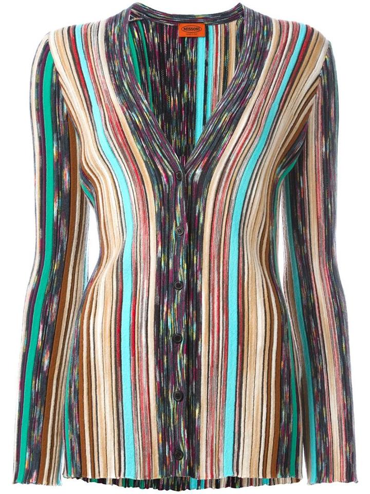 Missoni Ribbed V-neck Cardigan, Women's, Size: 46, Polyester/rayon/wool