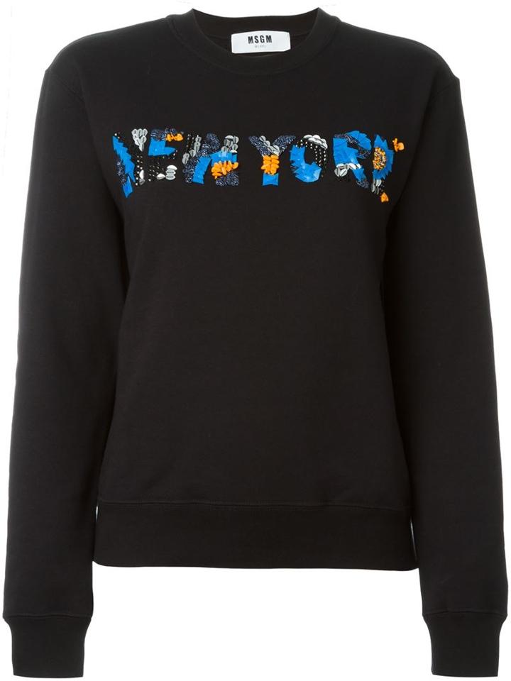 Msgm New York Embroidery Sweatshirt, Women's, Size: Medium, Black, Cotton