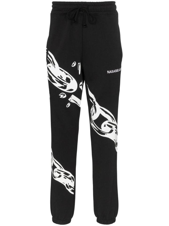 Nasaseasons Broken-chain Print Track Trousers - Black