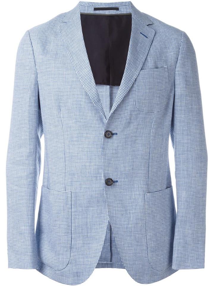 Z Zegna Checked Blazer, Men's, Size: 54, White, Linen/flax/cupro