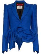 Ronald Van Der Kemp Ruffle Peplum Silk Blazer - Cobalt Blue