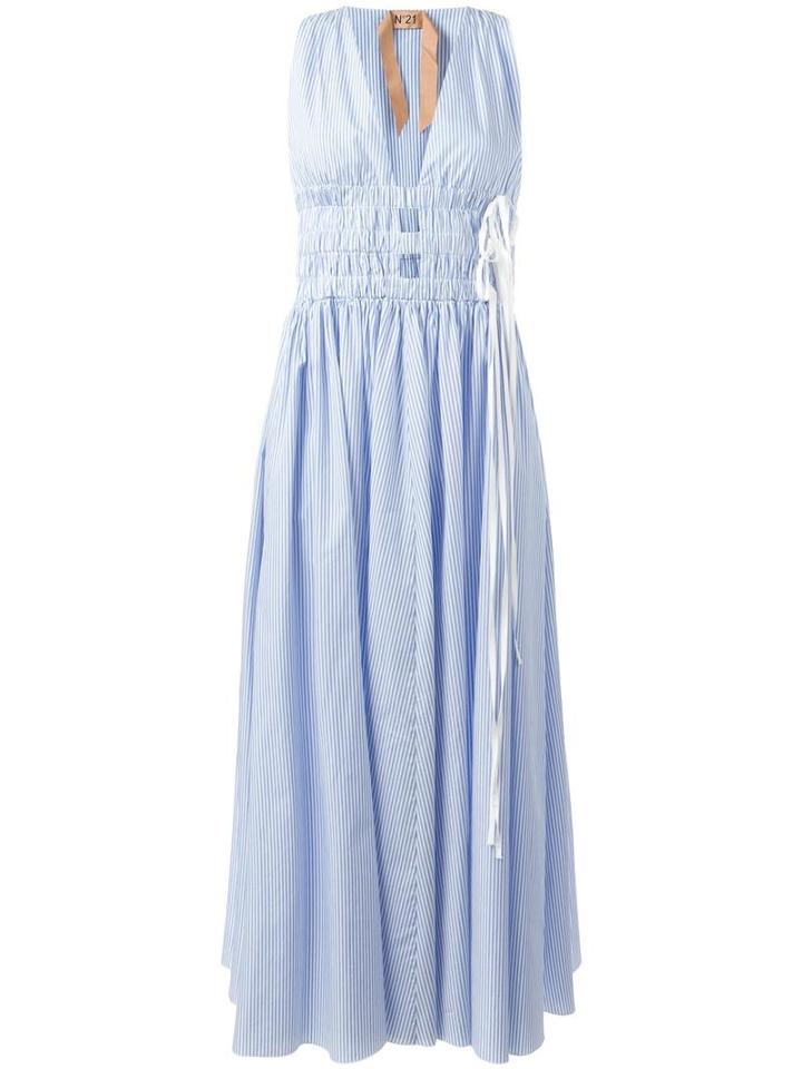 No21 Elasticated Waist Striped Dress, Women's, Size: 40, Blue, Cotton/acetate/silk