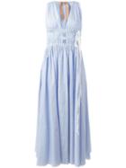 No21 Elasticated Waist Striped Dress, Women's, Size: 40, Blue, Cotton/acetate/silk