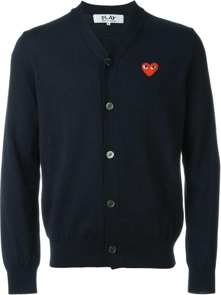 Comme Des Garçons Play - Heart Intarsia Cardigan - Men - Wool - S, Blue, Wool
