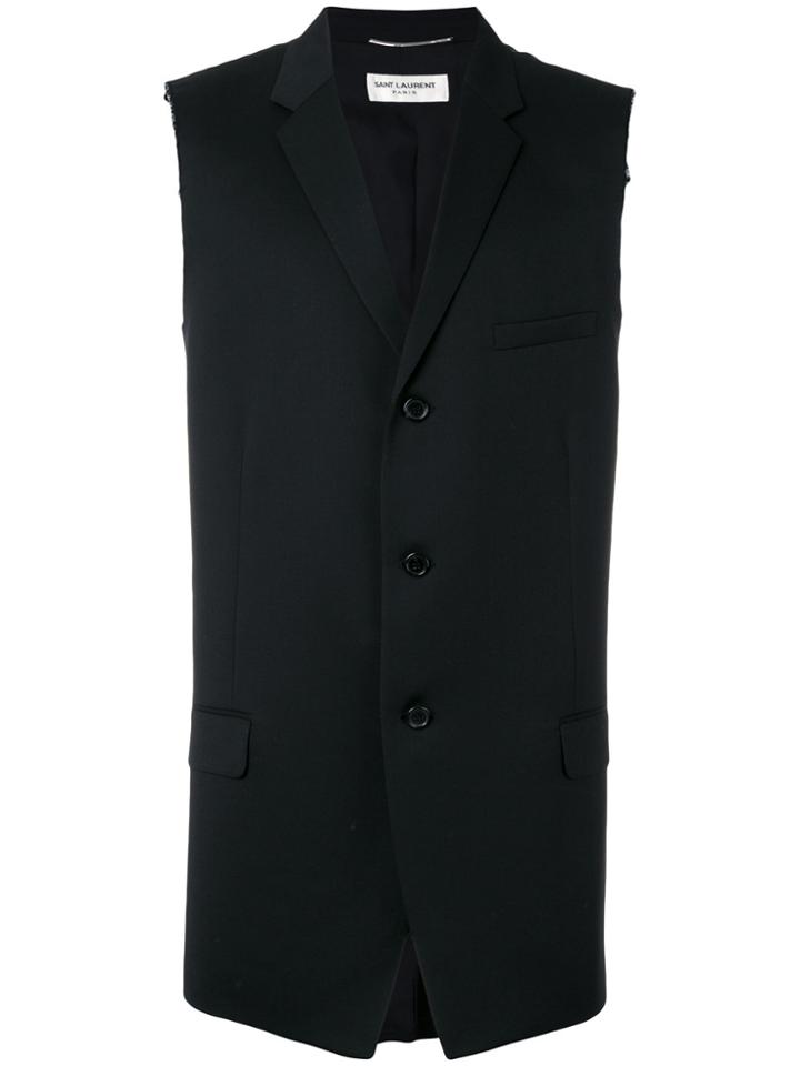 Saint Laurent Sleeveless Raw Edge Blazer - Black