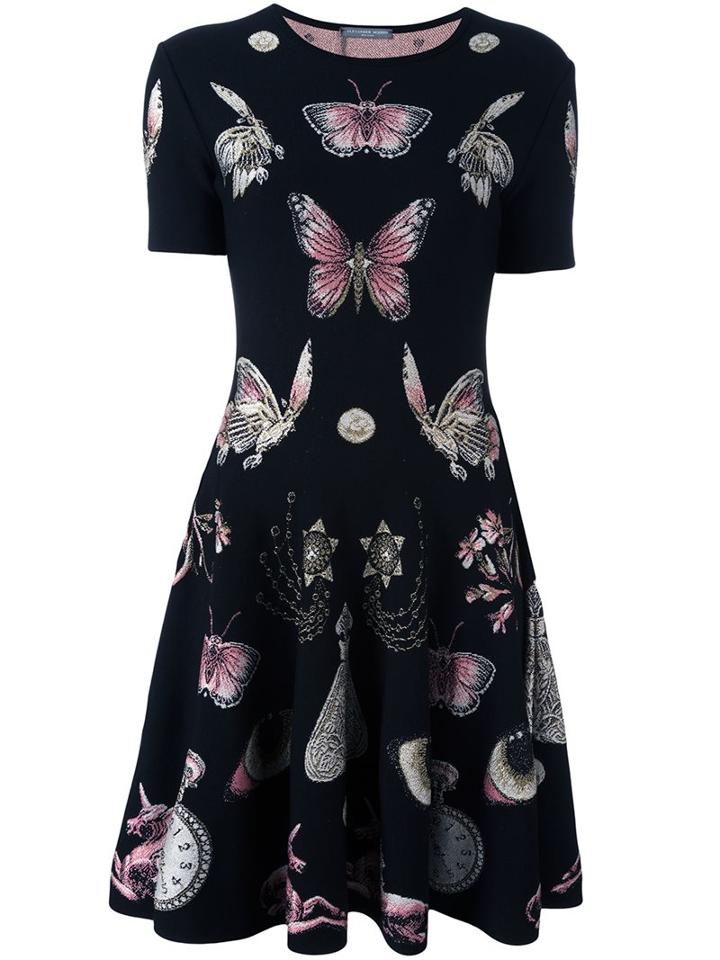 Alexander Mcqueen 'obsession' Intarsia Dress, Women's, Size: Xs, Black, Silk/polyamide/polyester/metallic Fibre