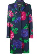 Msgm - Floral Single Breasted Coat - Women - Polyamide/viscose/wool - 40, Blue, Polyamide/viscose/wool