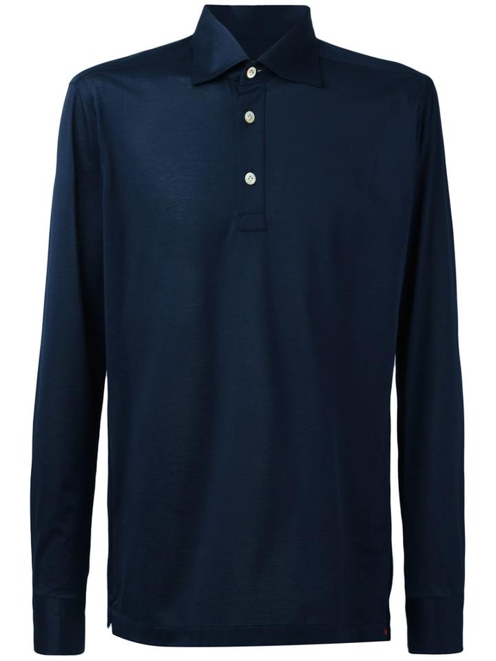 Kiton - Long Sleeve Polo Shirt - Men - Cotton - M, Blue, Cotton