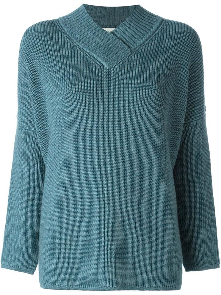 Lanvin Oversize V-neck Jumper, Women's, Size: Small, Blue, Wool/yak
