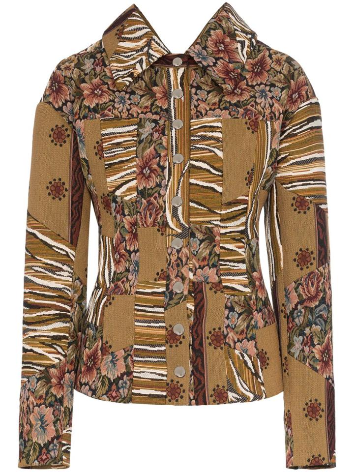 Mugler Floral Tapestry Shirt Jacket - Brown