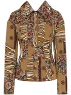 Mugler Floral Tapestry Shirt Jacket - Brown