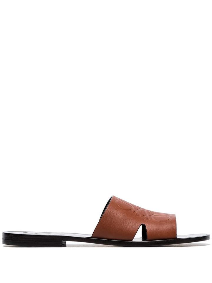 Loewe Brown Anagram Logo Stamp Leather Sandals