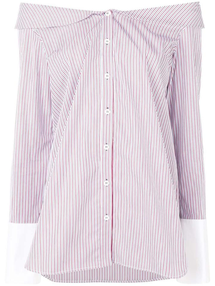 Monographie Striped Off Shoulder Shirt - White