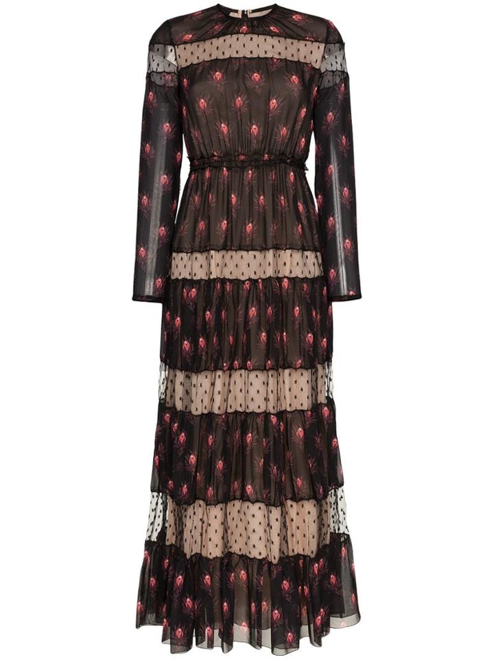 Giambattista Valli Long Sleeve Pattern Maxi Dress - Black
