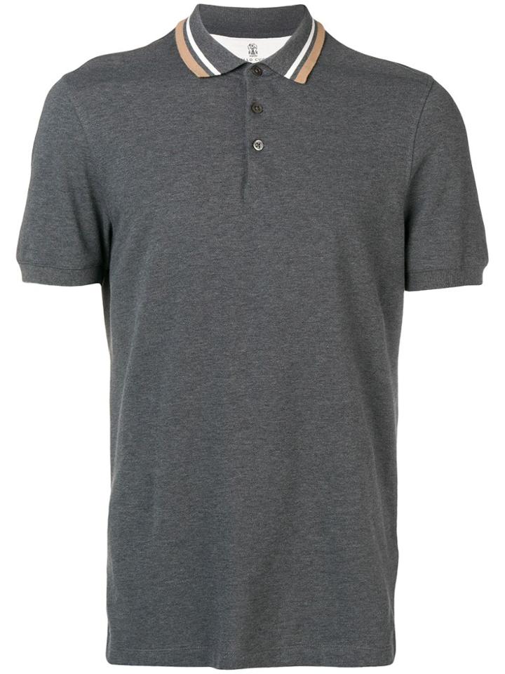 Brunello Cucinelli Striped Collar Polo Shirt - Grey