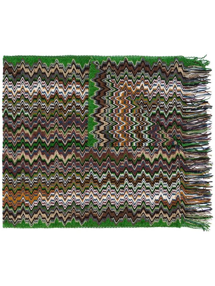 Missoni Zig-zag Fringed Scarf, Men's, Green, Acrylic/polyamide