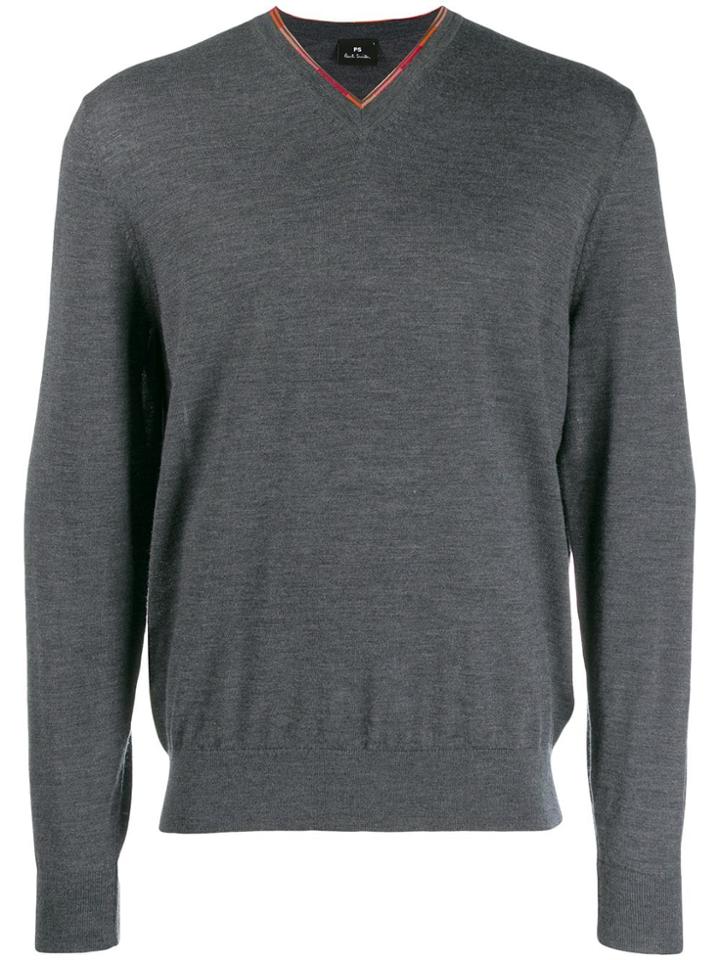 Ps Paul Smith Knitted V-neck Jumper - Grey