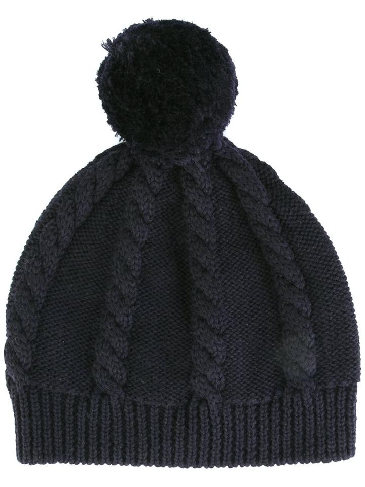 Chinti And Parker Aran Pom Pom Hat, Women's, Blue, Merino