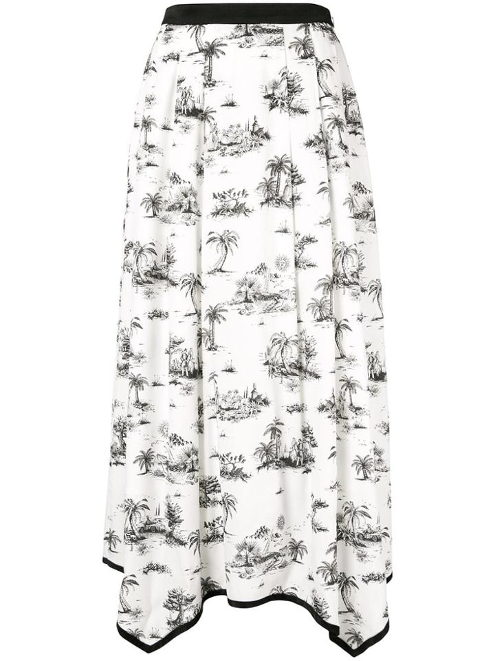 Loveless Palm Print Pleated Skirt - White