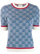 Gucci Gg Logo Print Knitted Top - Blue