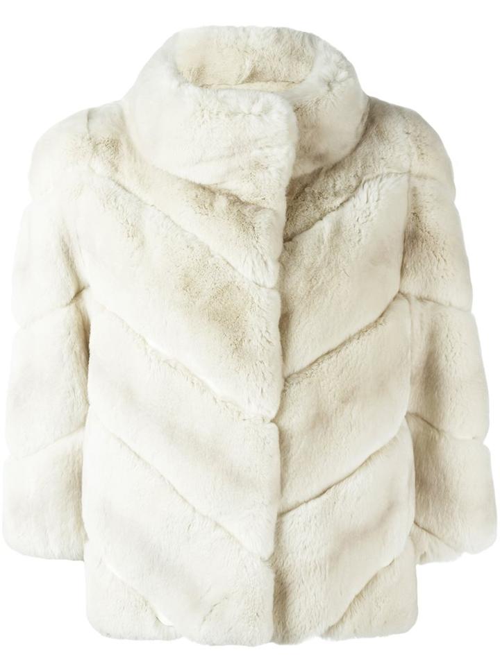 Yves Salomon Fur Jacket, Women's, Size: 36, White, Silk/rabbit Fur/polyester