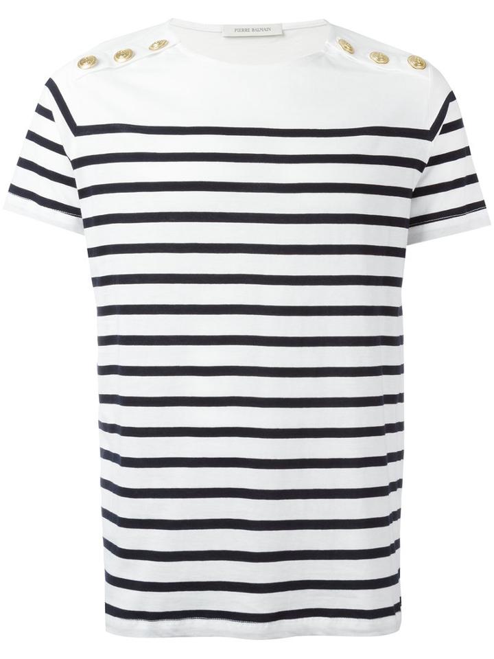 Pierre Balmain Striped T-shirt, Men's, Size: 48, White, Cotton