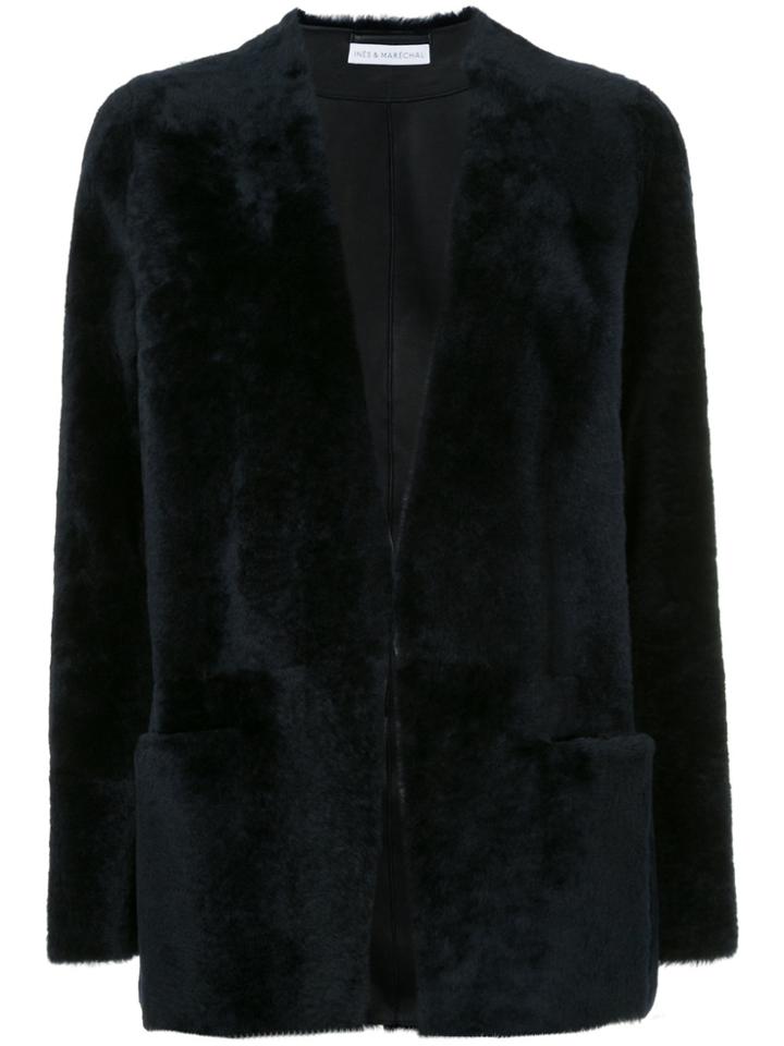 Inès & Maréchal Shearling Open Front Jacket - Black