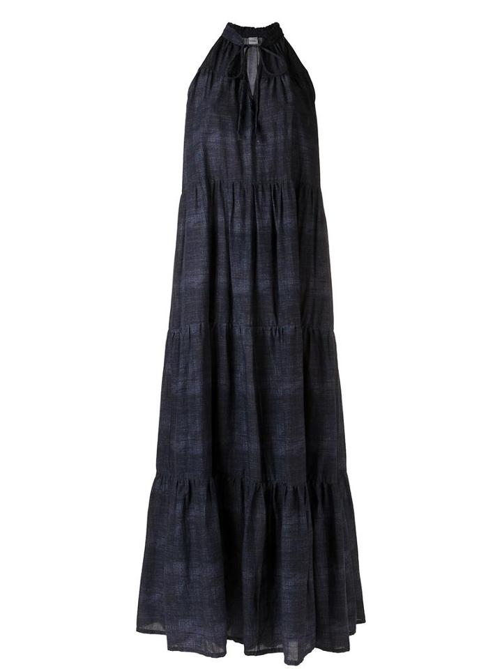 Amir Slama Panelled Long Dress, Women's, Size: G, Blue, Cotton