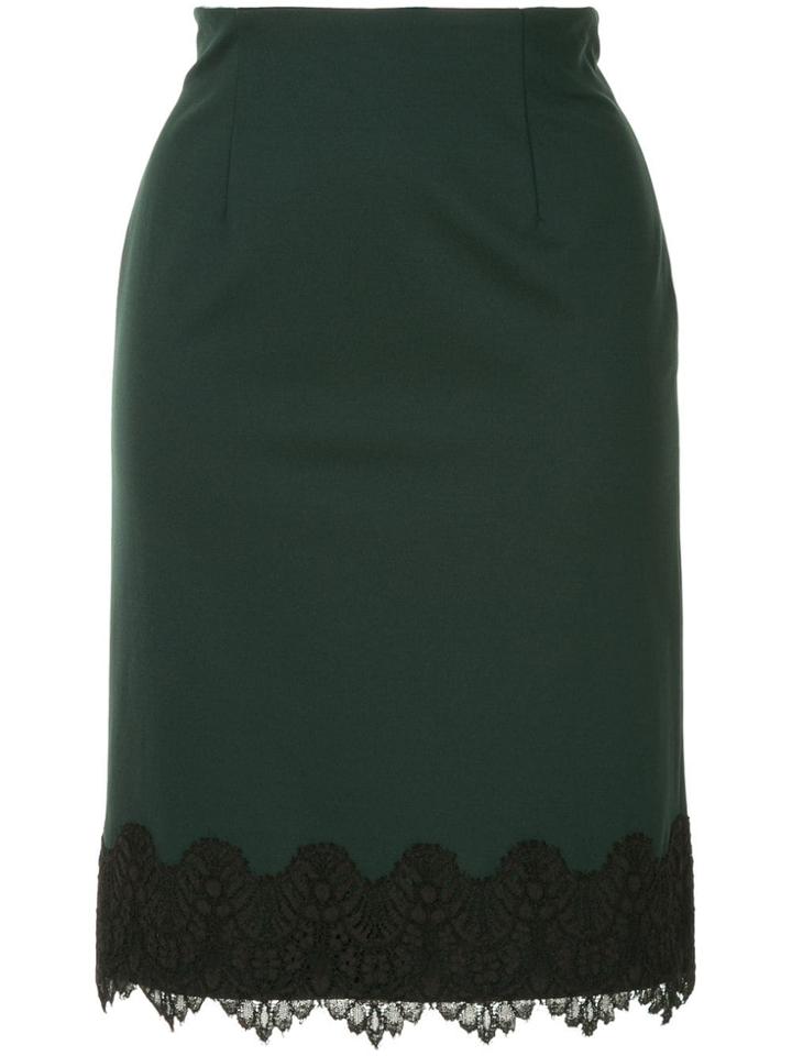 Loveless Scallop Lace Hem Pencil Skirt - Green