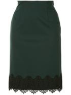Loveless Scallop Lace Hem Pencil Skirt - Green