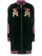As65 Long Embroidered Bomber Jacket - Black