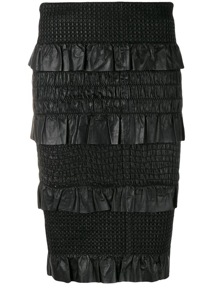 Drome - Ruffle Panel Pencil Skirt - Women - Lamb Skin/polyester/viscose - S, Women's, Black, Lamb Skin/polyester/viscose