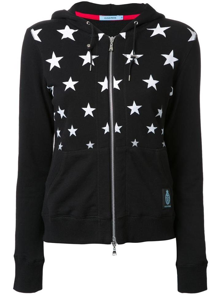 Guild Prime Star Print Zipped Hoodie, Women's, Size: 34, Black, Cotton