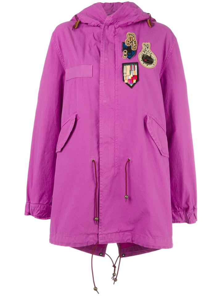 Mr & Mrs Italy Bouganville Patched Mid Parka - Pink & Purple