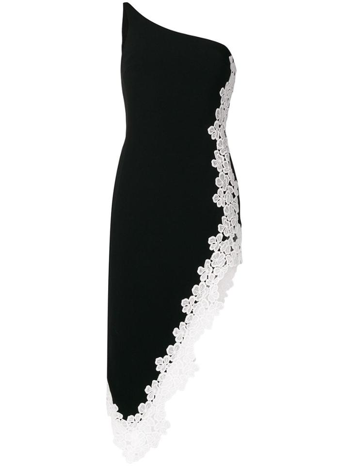 David Koma Lace Trim One Shoulder Dress - Black