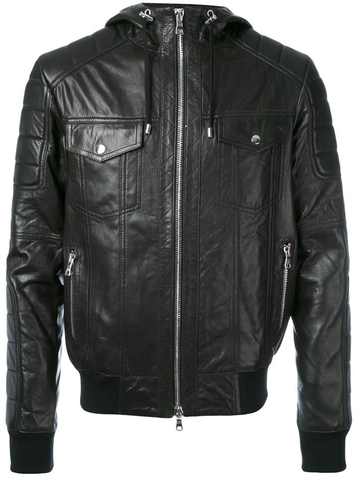 Balmain - Hooded Jacket - Men - Lamb Skin/cotton - 50, Black, Lamb Skin/cotton