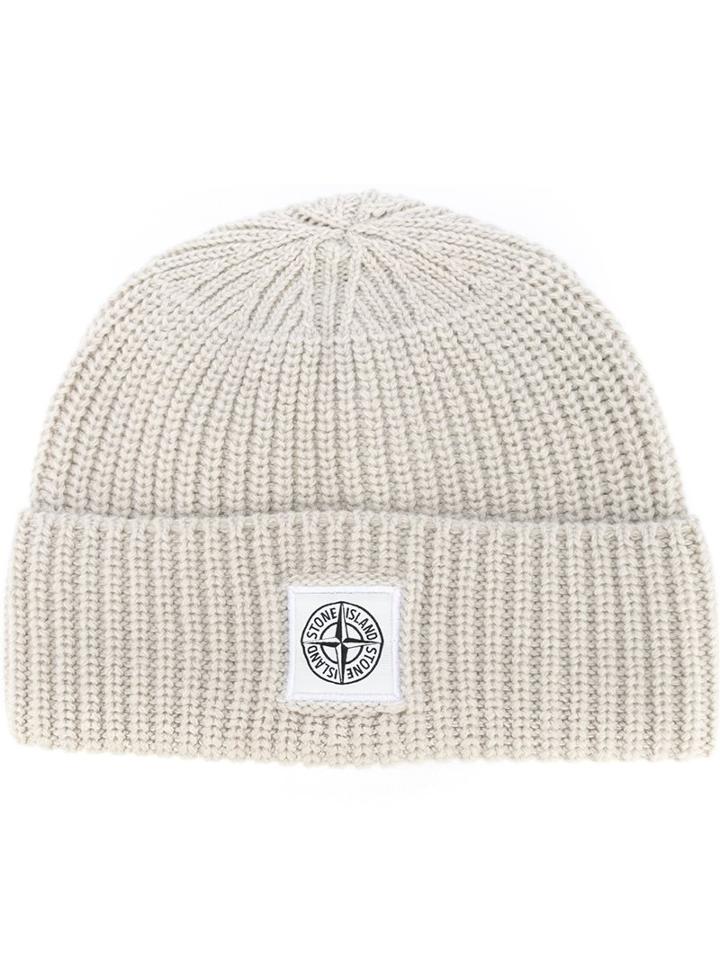 Stone Island Ribbed Beanie Hat, Men's, Nude/neutrals, Polyamide/wool