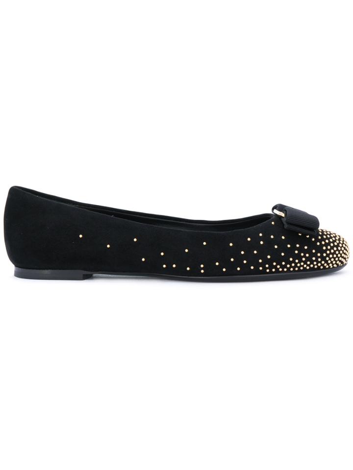 Salvatore Ferragamo Studded Vara Bow Ballerina Shoes - Black