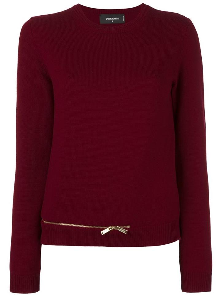 Dsquared2 Zip Bottom Knitted Jumper, Women's, Size: Small, Red, Virgin Wool