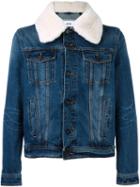 Ami Alexandre Mattiussi Collar Detail Denim Jacket, Men's, Size: Large, Blue, Cotton/sheep Skin/shearling