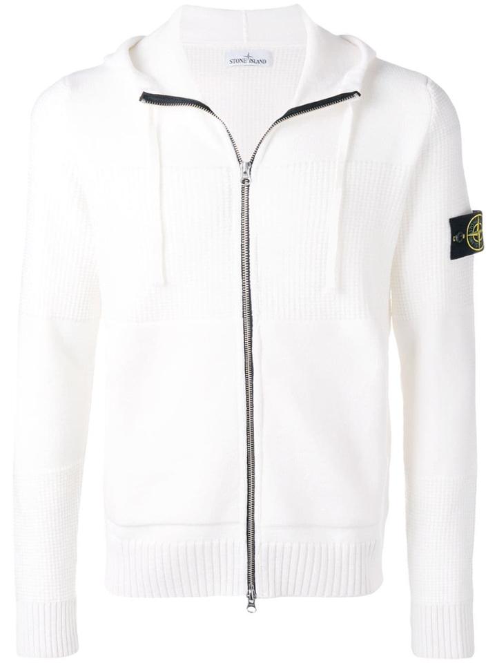 Stone Island Zipped Hooded Sweater - White