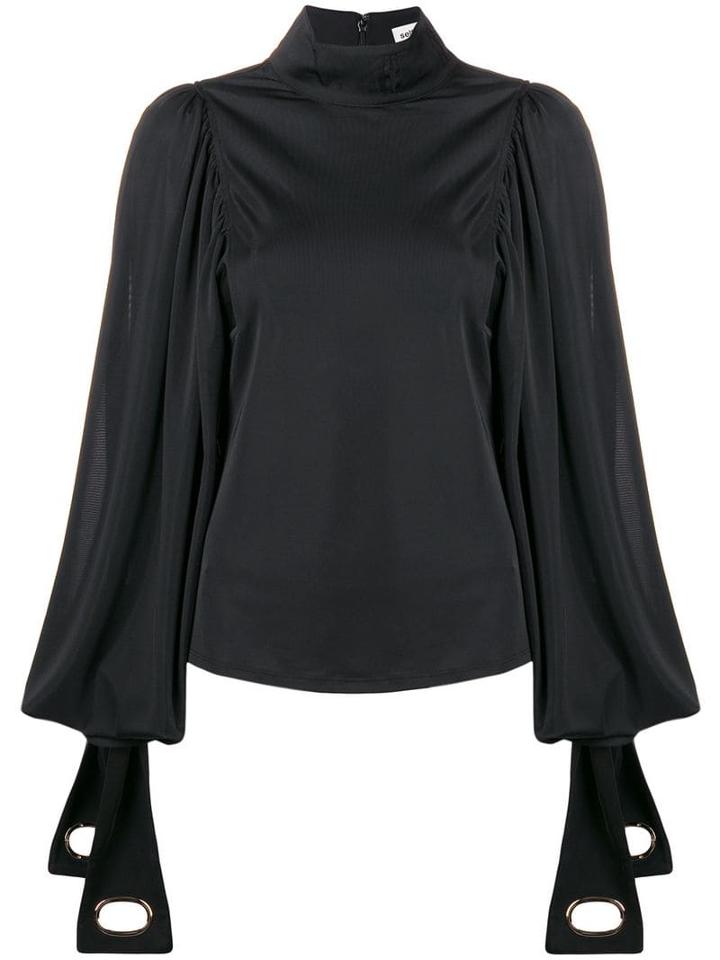 Self-portrait Tie Sleeve Blouse - Black
