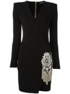 Balmain Glass Emblem Dress, Women's, Size: 36, Black, Spandex/elastane/viscose/brass/glass