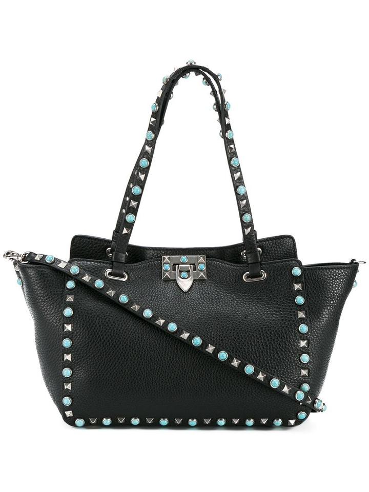 Valentino Valentino Garavani Rockstud Trapeze Tote, Women's, Black, Leather/suede/metal